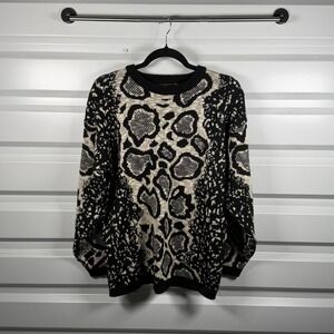 Rainbow Ridge Vintage Animal Print Sweater Womens Medium Black Cream Crewneck